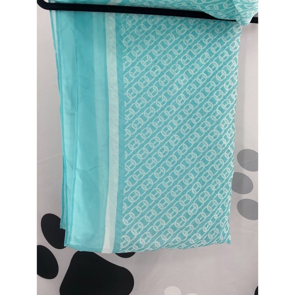Calvin Klein NWT Chain Print Chiffon Oblong Scarf Border Aquatic Blue OS New - Picture 4 of 9